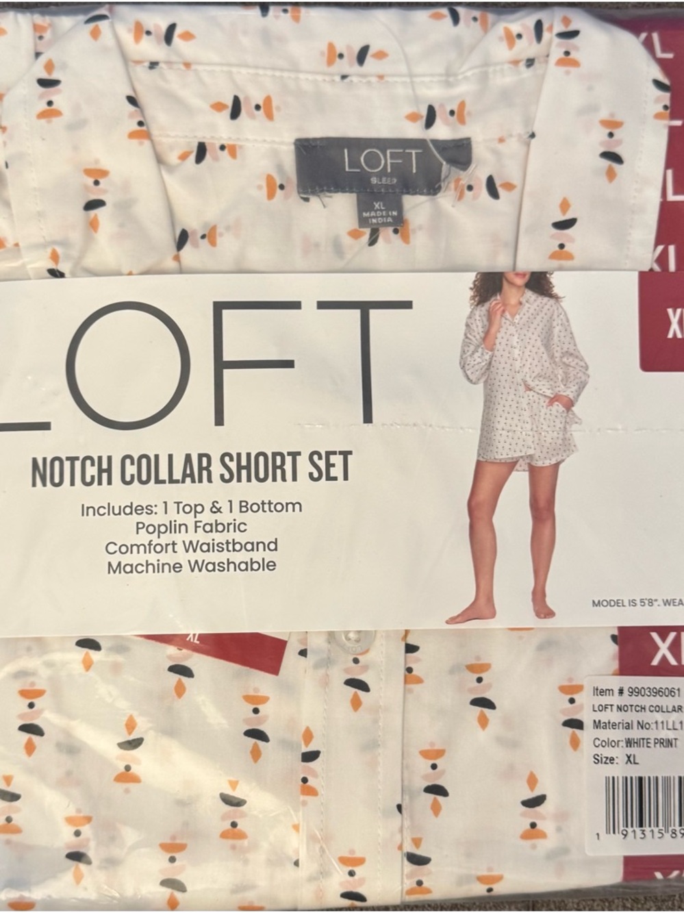 LOFT Notch Collar Short Sleep Set – White Print - XL - NWT - Picture 10 of 11